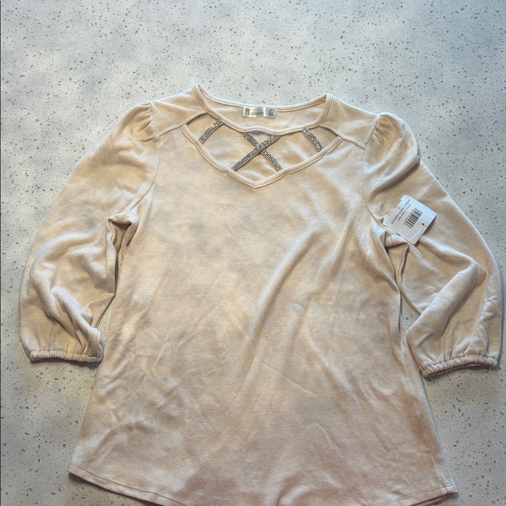 Madison Cream Blouse with Criss-Cross Neckline